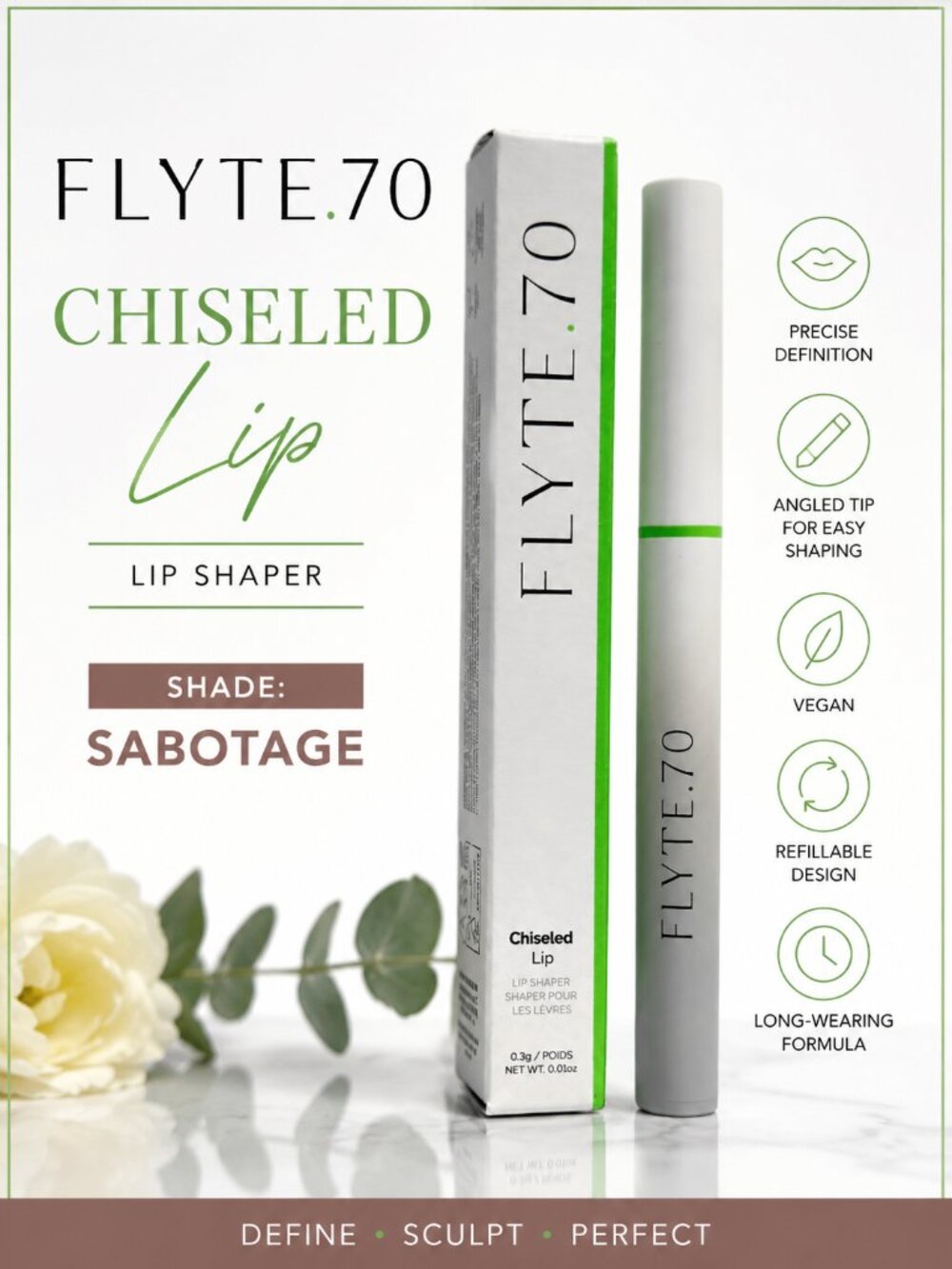 Flyte.70 Chiseled Lip Lip Shaper Sabotage Lip Liner 0.3g BNIB Refillable Vegan